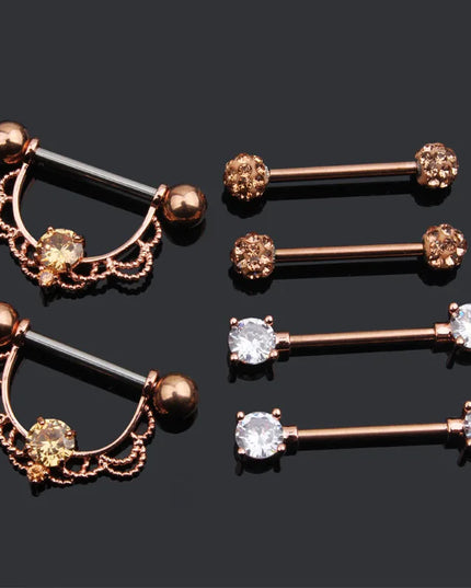 Stainless Steel Heart Nipple Piercing Rings Sets 14G Crystal Tongue Ring Nipple Barbell Lot Sexy Piercing Nipple Body Jewelry