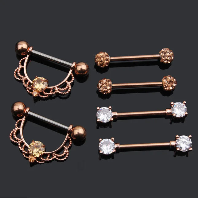Stainless Steel Heart Nipple Piercing Rings Sets 14G Crystal Tongue Ring Nipple Barbell Lot Sexy Piercing Nipple Body Jewelry