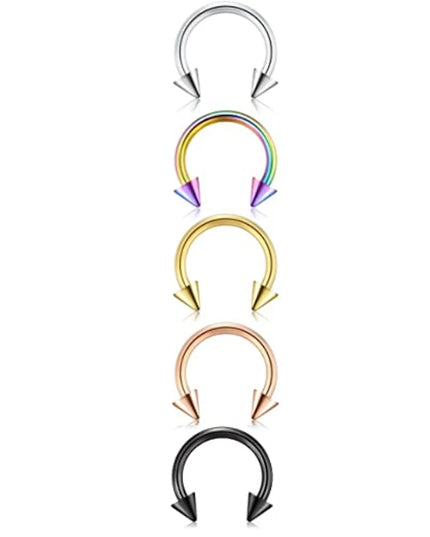 5pcs Stainless Steel Nose Hoop Ring Septum Rings Lip Studs Nostril Earrings Circular Tragus Ear Piercing Horseshoe Body Jewelry