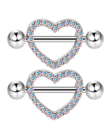1 Pairs Sexy Heart Nipple Rings CZ Crystal Barbell Nipple Piercing Shield Women Man 316L Steel Body Piercing Jewelry Oreja 14G