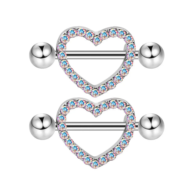 1 Pairs Sexy Heart Nipple Rings CZ Crystal Barbell Nipple Piercing Shield Women Man 316L Steel Body Piercing Jewelry Oreja 14G