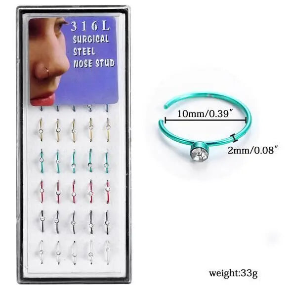 12/24/36Pcs L Shape Nose Ring Curve Pack Crystal Straight Nose Ring Set Nose Stud Lot Piercing Nariz Cuff Nase Pircing Nose Clip