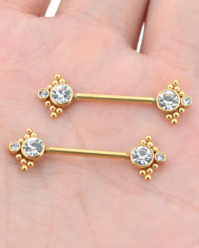 2Pcs 1.2x14mm Unthreaded Barbell Nipple Rings with Rhinestone Ball Stainless Steel Nipple Piercing Nonscrewed Nipples Jewelry