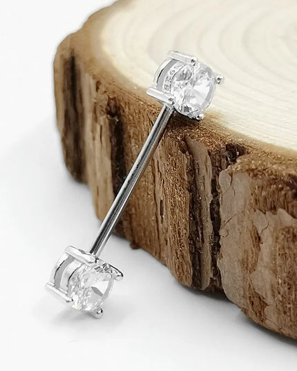 1pcs 925 sterling silver Nipple ring Front Facing Double CZ  Nipple Bar  barbell 18G*14/16mm piercing body jewelry