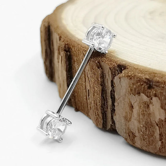 1pcs 925 sterling silver Nipple ring Front Facing Double CZ  Nipple Bar  barbell 18G*14/16mm piercing body jewelry