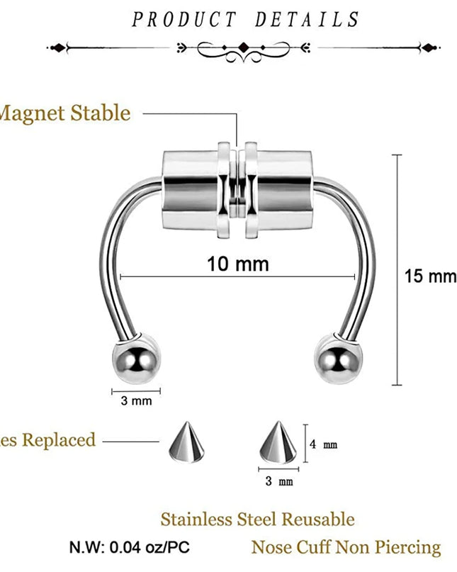 Fake Piercing Nose Ring Non Pierced Magnet Septum Hoop Horseshoe Magnetic Nose Ring Ear Clip Piercing Jewelry