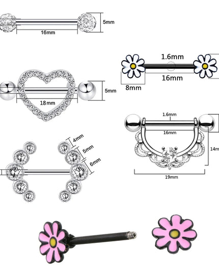 1 Pairs Sexy Heart Nipple Rings CZ Crystal Barbell Nipple Piercing Shield Women Man 316L Steel Body Piercing Jewelry Oreja 14G