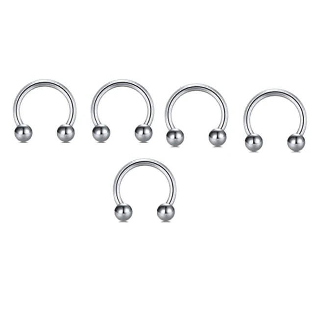 5pcs Stainless Steel Nose Hoop Ring Septum Rings Lip Studs Nostril Earrings Circular Tragus Ear Piercing Horseshoe Body Jewelry