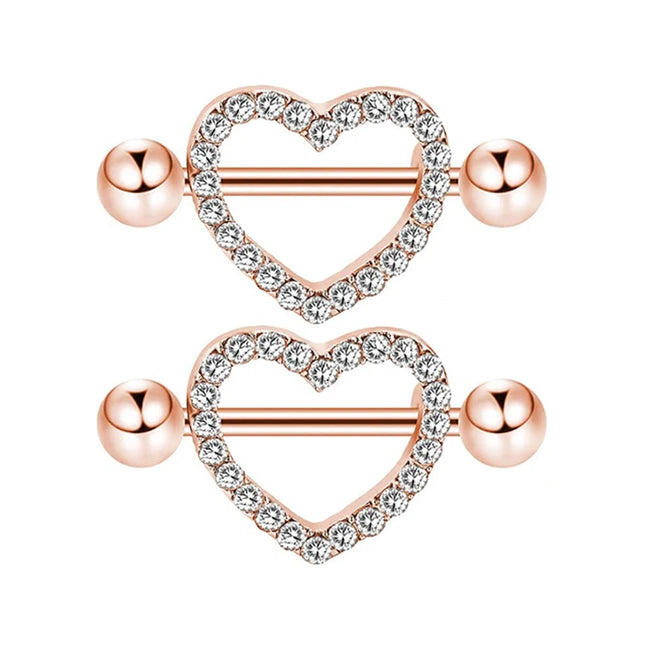 1 Pairs Sexy Heart Nipple Rings CZ Crystal Barbell Nipple Piercing Shield Women Man 316L Steel Body Piercing Jewelry Oreja 14G