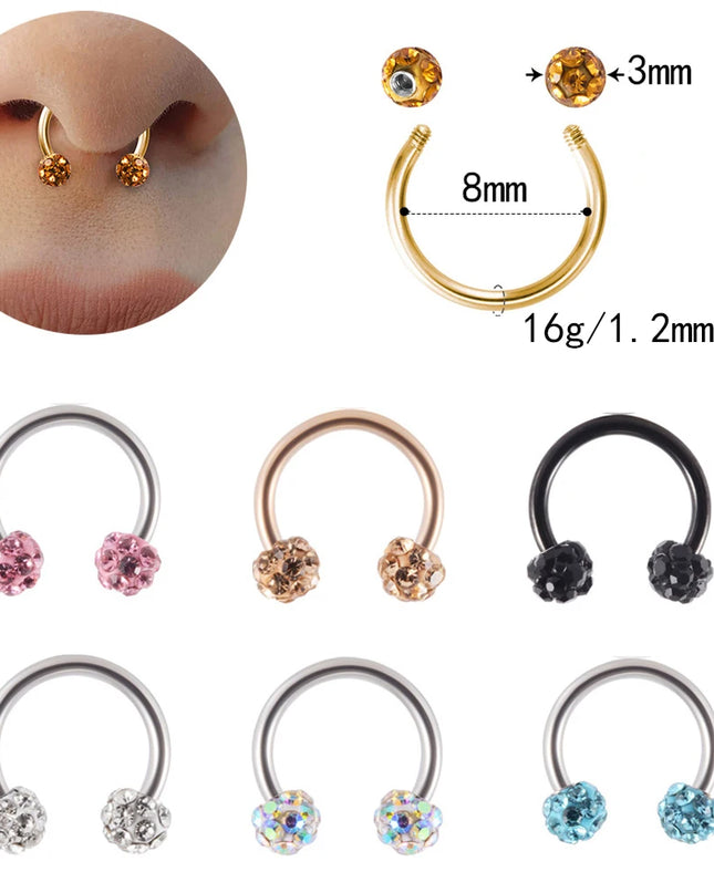 1PC Bling Ferido Nose Septum Rings Horseshoe Piercing Jewelry 16G Cartilage Helix Tragus Earrings Hoop Lip Piercing Retainer 8mm