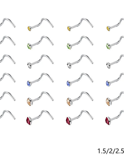 12/24/36Pcs L Shape Nose Ring Curve Pack Crystal Straight Nose Ring Set Nose Stud Lot Piercing Nariz Cuff Nase Pircing Nose Clip