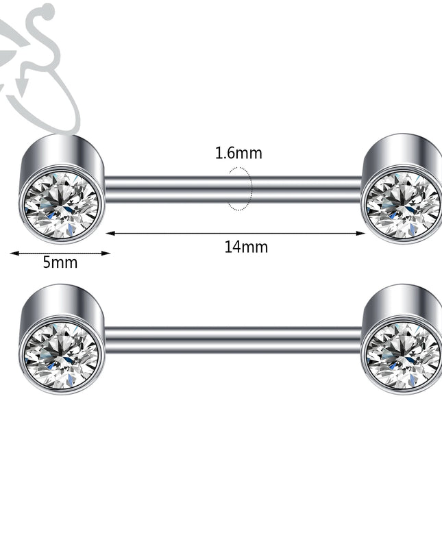 ZS 2PCS Stainless Steel Nipple Piercing Bar For Women 14G Crystal Heart Nipple Shield Ring Horseshoe Barbell Sexy Nipple Jewelry