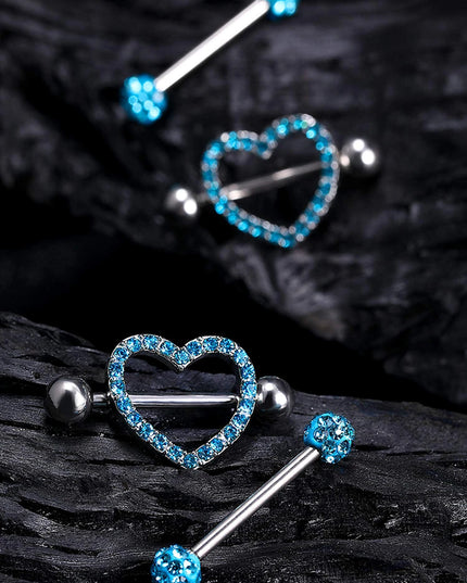 Stainless Steel Heart Nipple Piercing Rings Sets 14G Crystal Tongue Ring Nipple Barbell Lot Sexy Piercing Nipple Body Jewelry