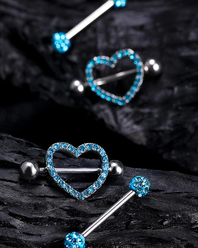 Stainless Steel Heart Nipple Piercing Rings Sets 14G Crystal Tongue Ring Nipple Barbell Lot Sexy Piercing Nipple Body Jewelry