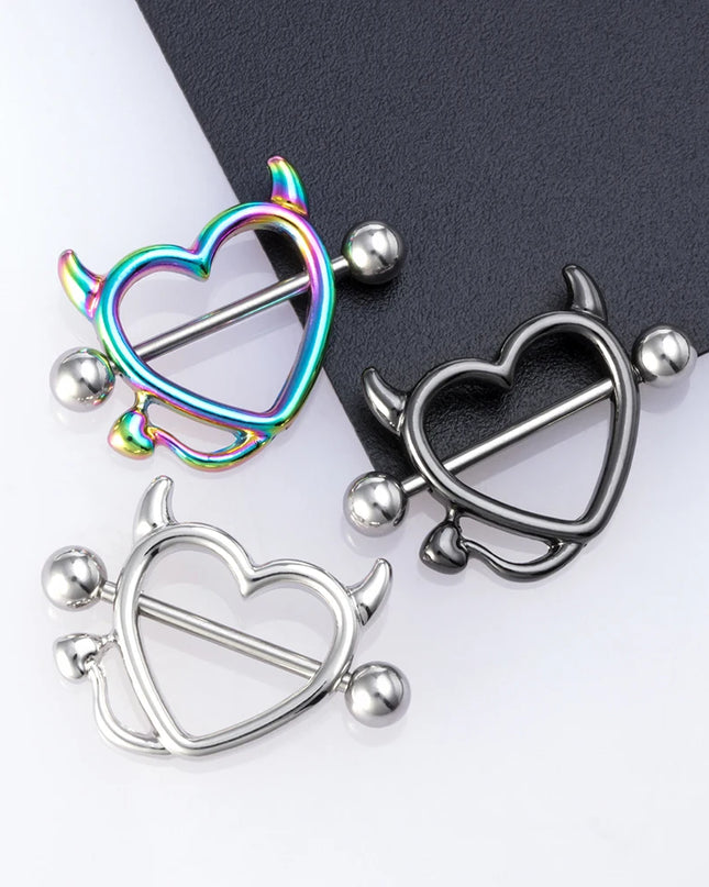 1 Pair 14G Stainless steel Breast Piercing Jewelry Heart Nipple Piercing Bar Nipple Rings Shield Cover Barbell Sexy Piercings