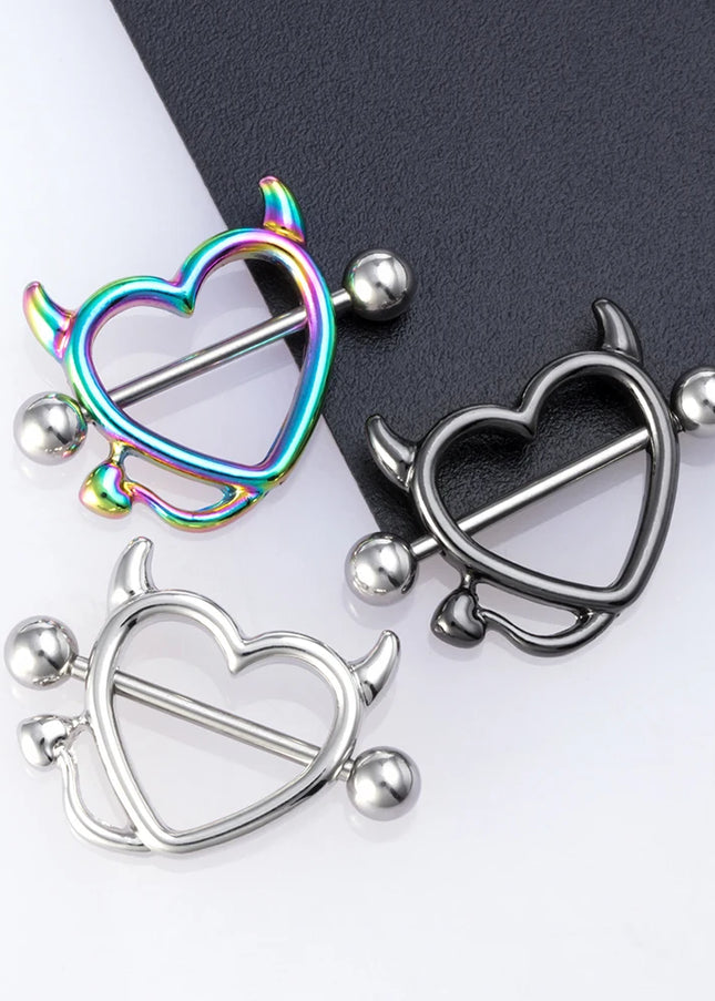 1 Pair 14G Stainless steel Breast Piercing Jewelry Heart Nipple Piercing Bar Nipple Rings Shield Cover Barbell Sexy Piercings