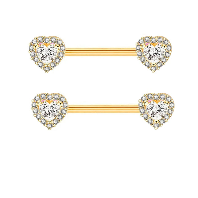 2PCS Heart Rings Nipple Ring Barbell Body Piercing Jewelry Sexy Crystal Gifts Love Hearts Nipple Bar Rings Sheild Drop Ship