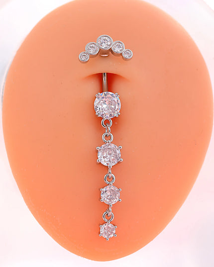 Lady Ornaments Set Large Zircon Heart-Shaped Surgical Steel Belly Button Rings Dangle Danglers Piercing Jewelry for Fashion
