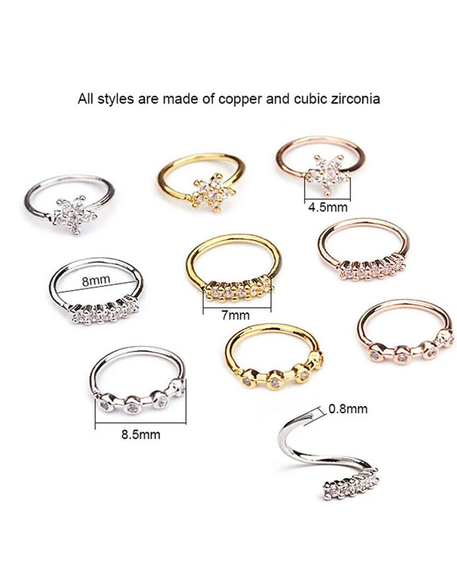 1 Pcs 0.8x8mm Nose Piercing Body Jewelry Part Nose Hoop Nostril Nose Ring Tiny Flower Helix Cartilage Tragus Ring