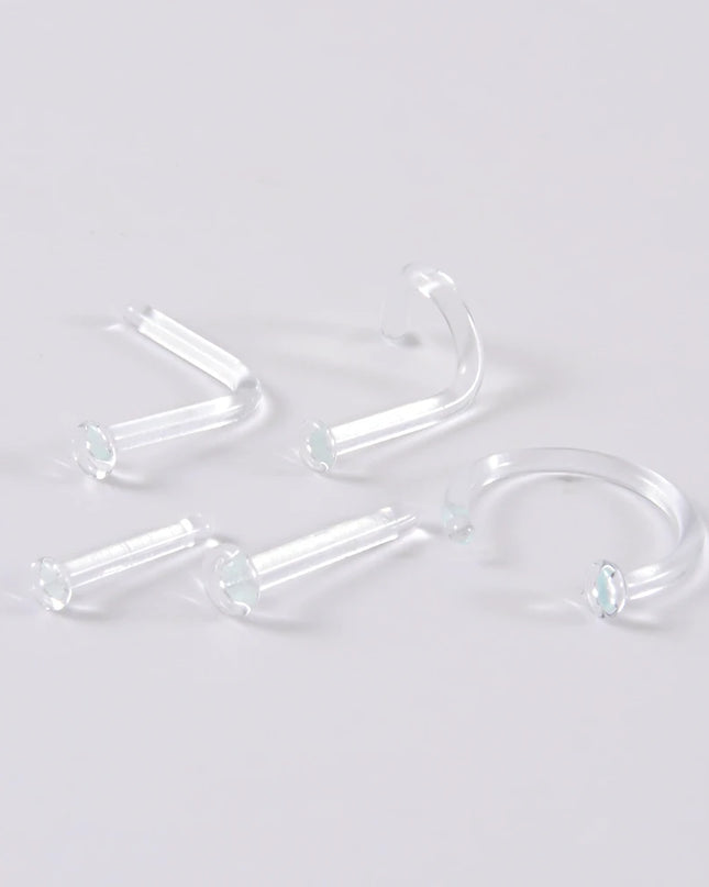 1PC Glass Nose Helix Studs Transparent Straight Curved Nose Ring Prevent Allergy Nariz Tragus Navel Piercing Body Jewelry