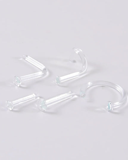 1PC Glass Nose Helix Studs Transparent Straight Curved Nose Ring Prevent Allergy Nariz Tragus Navel Piercing Body Jewelry