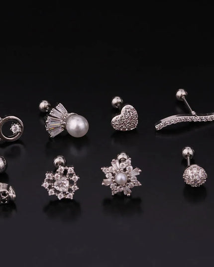 Cz EarTragus Cartilage Piercing Crystal Flower Skull Heart Pearl Earrings Barbell Piercing Orelha Ear Stud Helix Sexy Jewelry