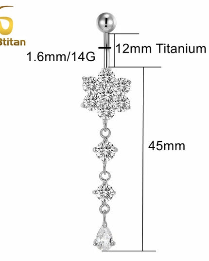 Elegant Long Belly Button Rings for Women 14G G23 Titanium Piercing Curved Barbell CZ Zircon Navel Bar Allergy Free Body Jewelry