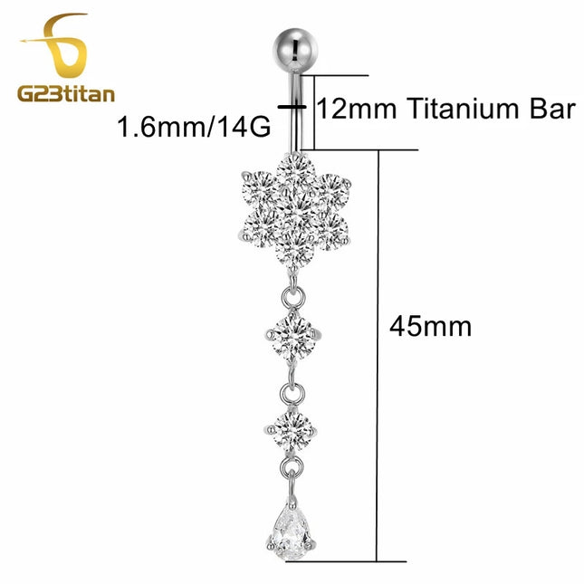 Elegant Long Belly Button Rings for Women 14G G23 Titanium Piercing Curved Barbell CZ Zircon Navel Bar Allergy Free Body Jewelry