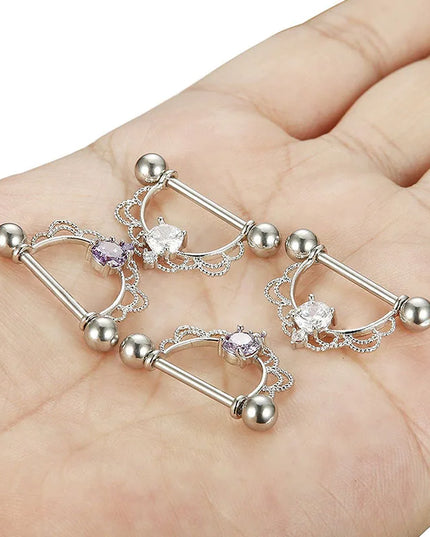 1 Pairs Sexy Heart Nipple Rings CZ Crystal Barbell Nipple Piercing Shield Women Man 316L Steel Body Piercing Jewelry Oreja 14G