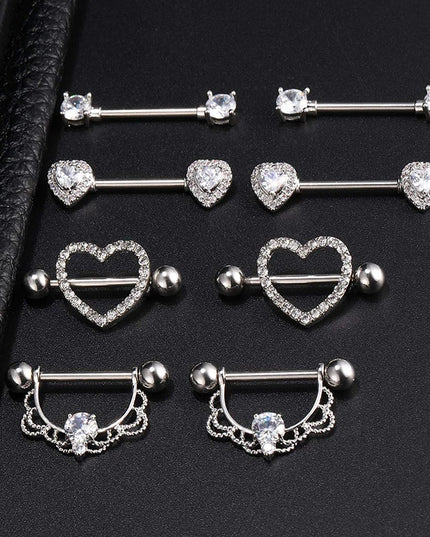 Stainless Steel Heart Nipple Piercing Rings Sets 14G Crystal Tongue Ring Nipple Barbell Lot Sexy Piercing Nipple Body Jewelry