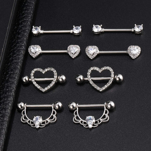 Stainless Steel Heart Nipple Piercing Rings Sets 14G Crystal Tongue Ring Nipple Barbell Lot Sexy Piercing Nipple Body Jewelry