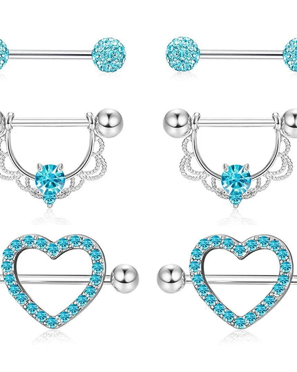 Stainless Steel Heart Nipple Piercing Rings Sets 14G Crystal Tongue Ring Nipple Barbell Lot Sexy Piercing Nipple Body Jewelry