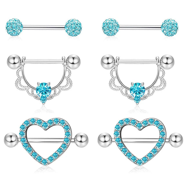 Stainless Steel Heart Nipple Piercing Rings Sets 14G Crystal Tongue Ring Nipple Barbell Lot Sexy Piercing Nipple Body Jewelry