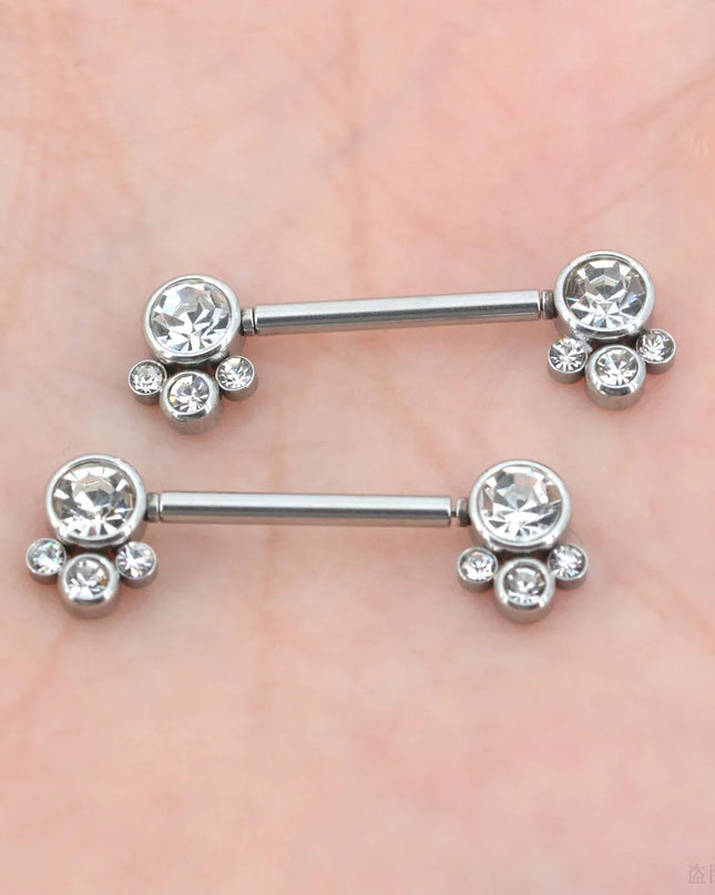 2Pcs 1.2x14mm Unthreaded Barbell Nipple Rings with Rhinestone Ball Stainless Steel Nipple Piercing Nonscrewed Nipples Jewelry