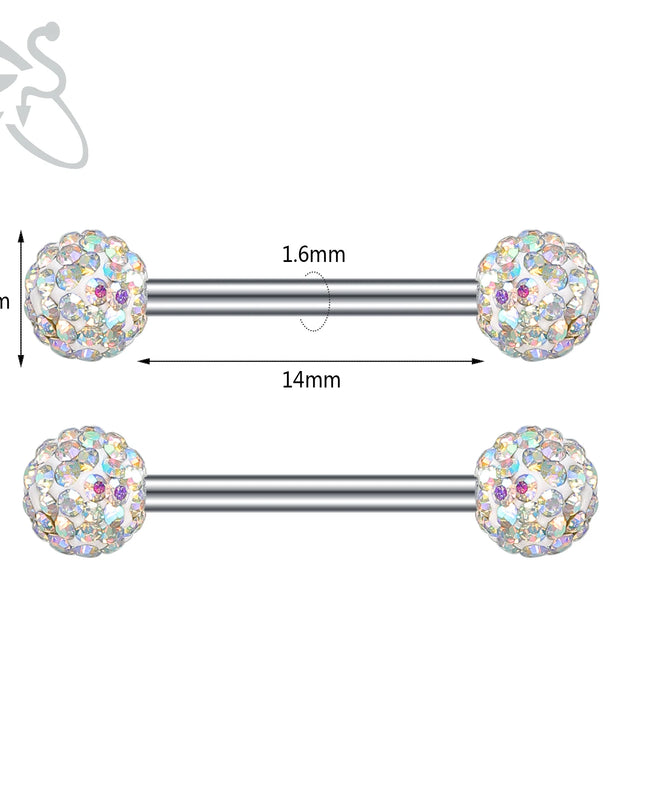 ZS 2PCS Stainless Steel Nipple Piercing Bar For Women 14G Crystal Heart Nipple Shield Ring Horseshoe Barbell Sexy Nipple Jewelry