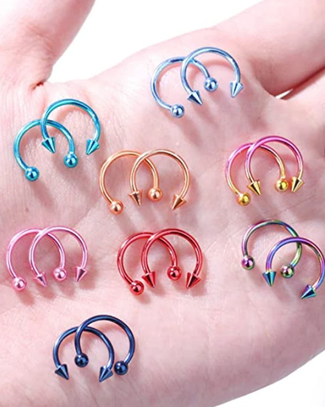 5pcs Stainless Steel Nose Hoop Ring Septum Rings Lip Studs Nostril Earrings Circular Tragus Ear Piercing Horseshoe Body Jewelry