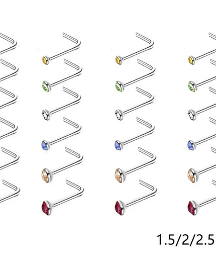 12/24/36Pcs L Shape Nose Ring Curve Pack Crystal Straight Nose Ring Set Nose Stud Lot Piercing Nariz Cuff Nase Pircing Nose Clip