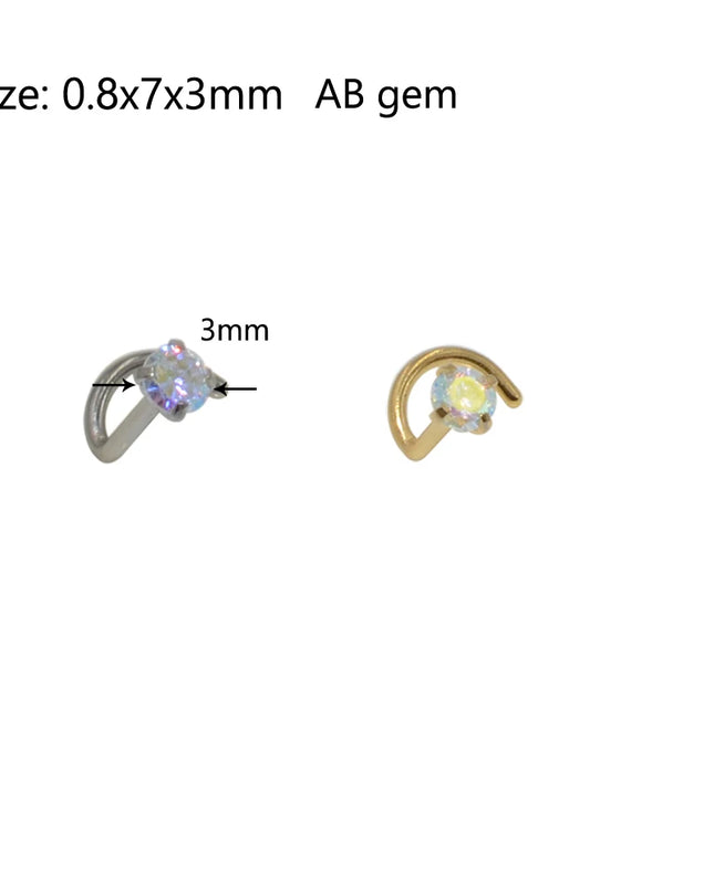 1pcs Stainless Steel Zircon Nose Stud Steptum Ring Nose Studs Hooks Bar Pin Nose Rings Earring Women Body Piercing Jewellery