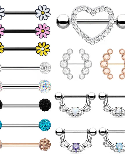 1 Pairs Sexy Heart Nipple Rings CZ Crystal Barbell Nipple Piercing Shield Women Man 316L Steel Body Piercing Jewelry Oreja 14G