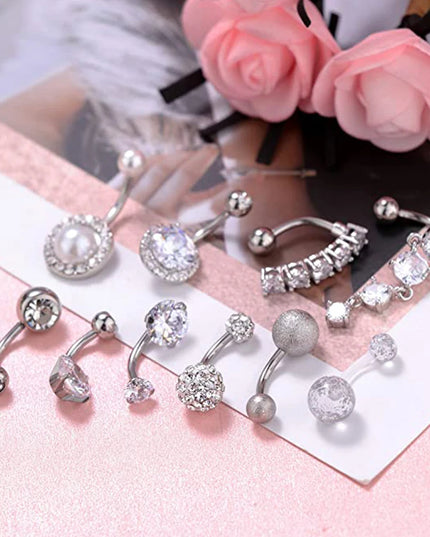 10 Style Belly Button Rings for Women Men Stainless Steel Navel Rings CZ Body Piercing Jewery 14G
