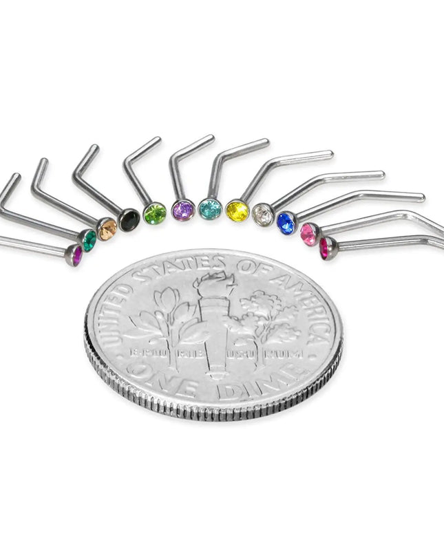 12/24/36Pcs L Shape Nose Ring Curve Pack Crystal Straight Nose Ring Set Nose Stud Lot Piercing Nariz Cuff Nase Pircing Nose Clip