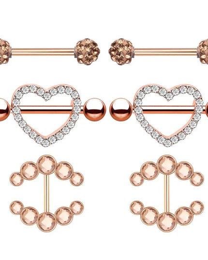 Stainless Steel Heart Nipple Piercing Rings Sets 14G Crystal Tongue Ring Nipple Barbell Lot Sexy Piercing Nipple Body Jewelry