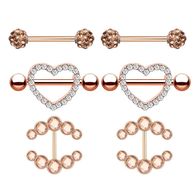 Stainless Steel Heart Nipple Piercing Rings Sets 14G Crystal Tongue Ring Nipple Barbell Lot Sexy Piercing Nipple Body Jewelry