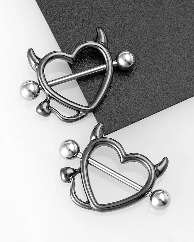 1 Pair 14G Stainless steel Breast Piercing Jewelry Heart Nipple Piercing Bar Nipple Rings Shield Cover Barbell Sexy Piercings