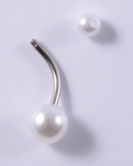 5pcs Belly Button Ring Surgical Steel&Faux Pearl Decor Acrylic Pearl Ball Navel Piercing Woman Barbell Ombligo Ring Jewelry