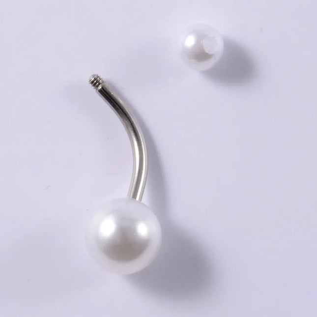 5pcs Belly Button Ring Surgical Steel&Faux Pearl Decor Acrylic Pearl Ball Navel Piercing Woman Barbell Ombligo Ring Jewelry