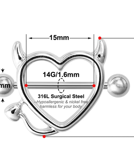 1 Pair 14G Stainless steel Breast Piercing Jewelry Heart Nipple Piercing Bar Nipple Rings Shield Cover Barbell Sexy Piercings