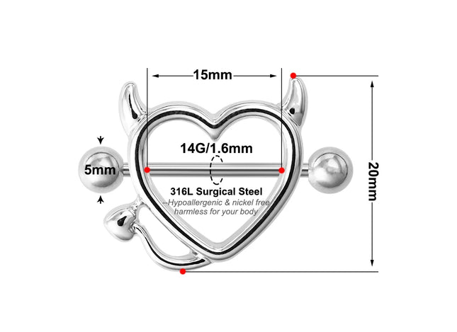 1 Pair 14G Stainless steel Breast Piercing Jewelry Heart Nipple Piercing Bar Nipple Rings Shield Cover Barbell Sexy Piercings