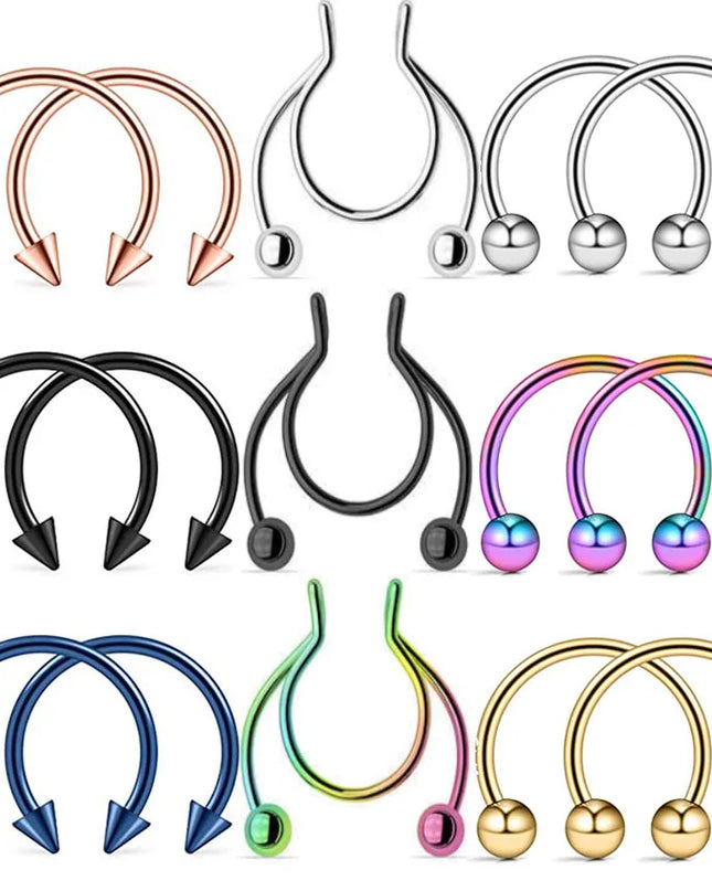 Punk C Shape Steel Nose Ring Horseshoe Lip Ring puncture Hook Clip Earrings Septum  No Allergic Body Piercing Jewelry Nose Rings