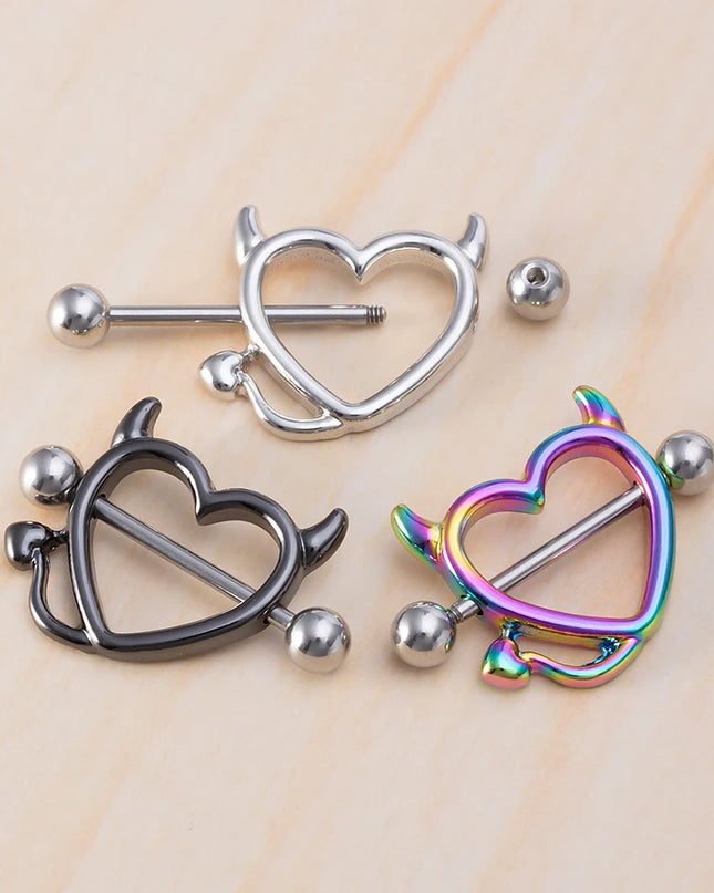 1 Pair 14G Stainless steel Breast Piercing Jewelry Heart Nipple Piercing Bar Nipple Rings Shield Cover Barbell Sexy Piercings